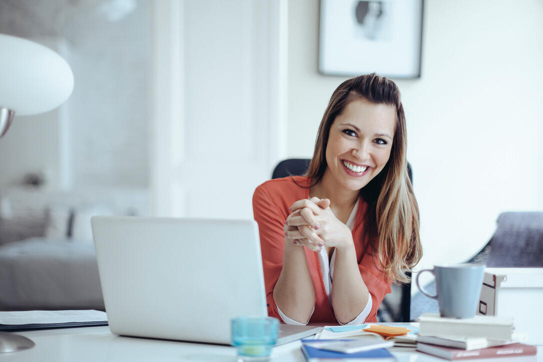 Young woman working at home