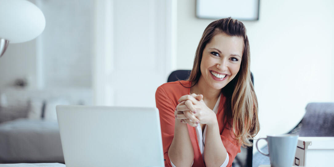 Young woman working at home