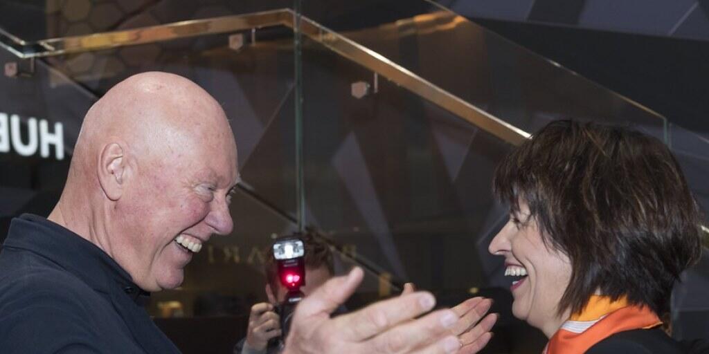 Bundesrätin Doris Leuthard (r.) mit Hublot-Präsident Jean-Claude Biver an der Eröffnung der Baselworld.