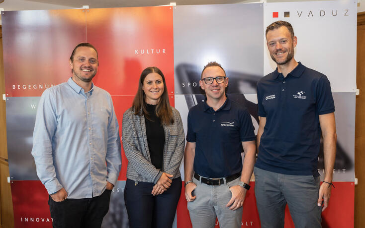 Philippe Nissl, Standortmarketing Vaduz, Natascha Söldi Gemeinderätin Vaduz, Marco Eggenberger OK-Präsident und Sandro Poltera, Direktionsmitglied der Tour de Suisse (v.l.) informierten gestern die Medien im Rathaus Vaduz.