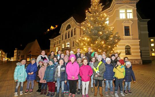 Vaduz Regierungsgebaeude Uebergabe Weihnachtsbaum