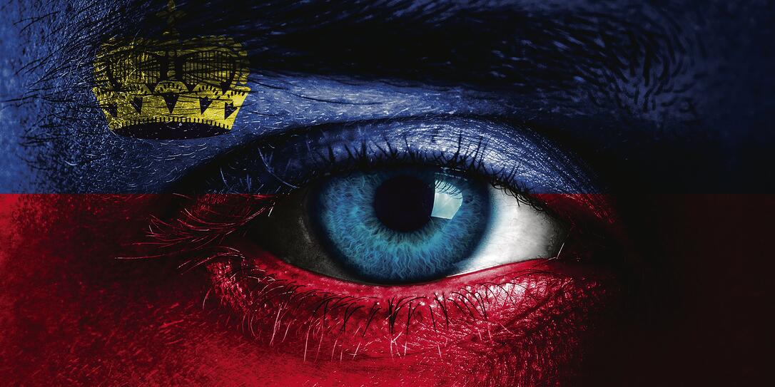 Human face painted with flag of Liechtenstein