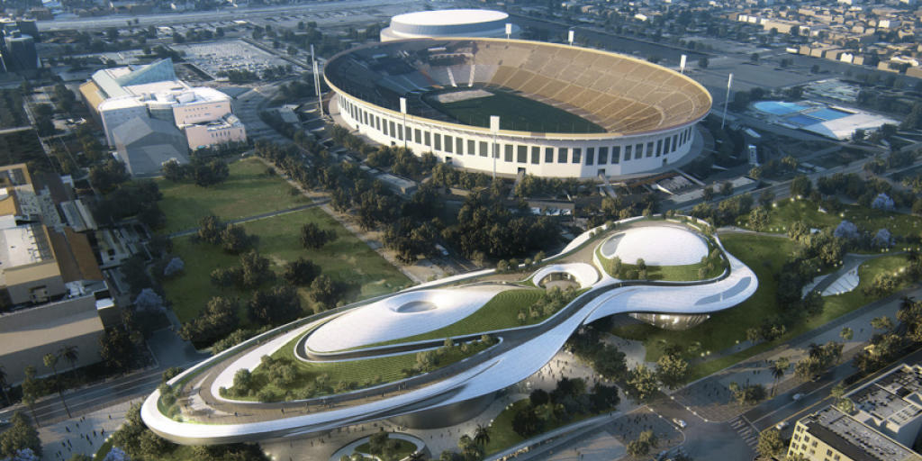 So soll es dereinst aussehen: Das "Lucas Museum of Narrative Art" in Los Angeles.