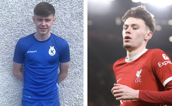 Als Teenager spielte Conor Bradley bei Dungannon Swifts (l.) – entdeckt hat ihn der Vaters des heutigen Trainers Joe McAree. Heute gehört Bradley zum Kader des FC Liverpool.