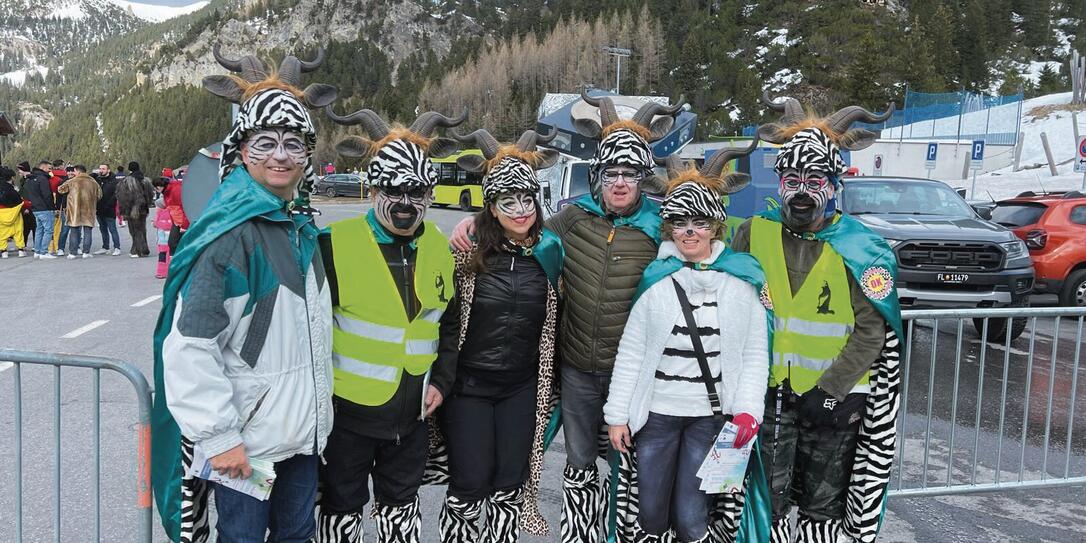 Der Verein Fasnachtsumzug Malbun: Felix Beck, Bruno Beck, Marion Beck, Brosi Stelzl, Bri Eberle, Patrik Sch&auml;dler (v. l.).