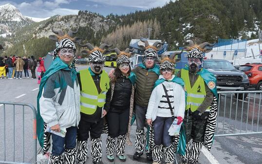 Der Verein Fasnachtsumzug Malbun: Felix Beck, Bruno Beck, Marion Beck, Brosi Stelzl, Bri Eberle, Patrik Sch&auml;dler (v. l.).