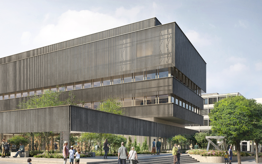 Eine Visualisierung, wie die neue Landesbibliothek im Städtle aussehen soll.