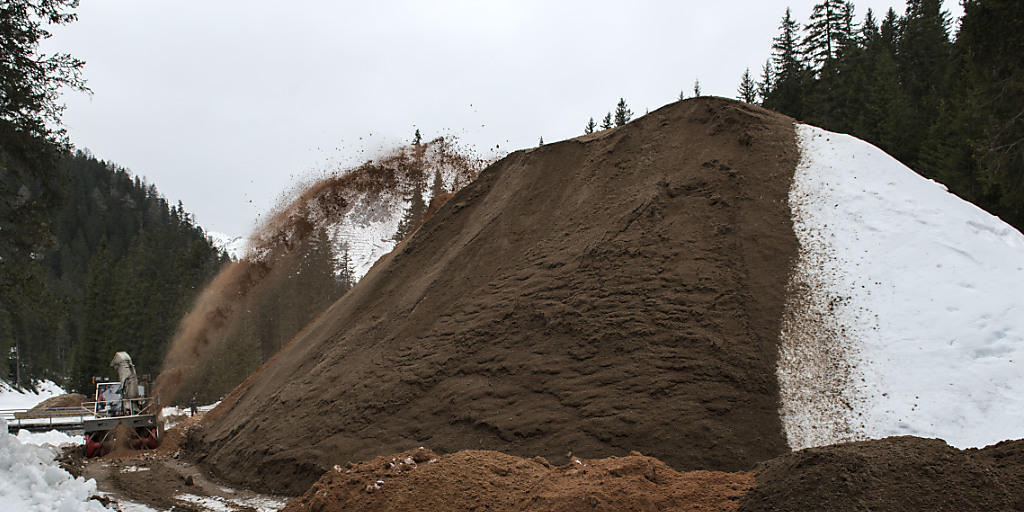 Beim "Snow-Farming" wird Schnee in ein Depot gebracht, mit Sägemehl oder Sägespänen zugedeckt und so für den nächsten Winter "übersommert". (Archivbild) Beim "Snow-Farming" wird Schnee in ein Depot gebracht, mit Sägemehl oder Sägespänen zugedeckt und so für den nächsten Winter "übersommert". (Archivbild)