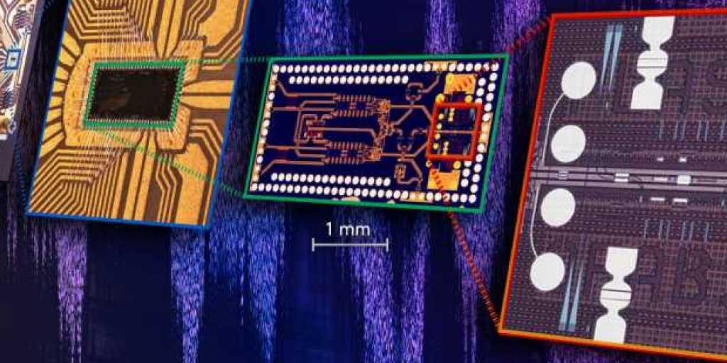 Der neue, hochkompakte Chip, der an der ETH Zürich entwickelt wurde, fügt erstmals schnellste elektronische und lichtbasierte Bauelemente in einer Komponente zusammen. (Bild: ETH Zürich / Nature Electronics)