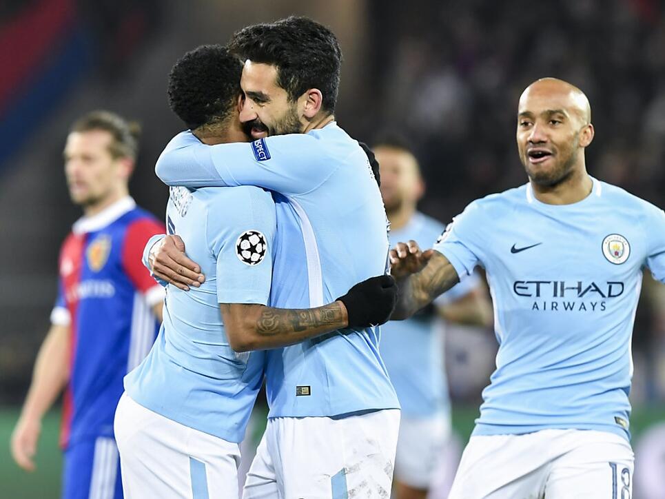 Torjubel von Manchester City gegen Basel mit Ilkay Gündogan (Bildmitte)