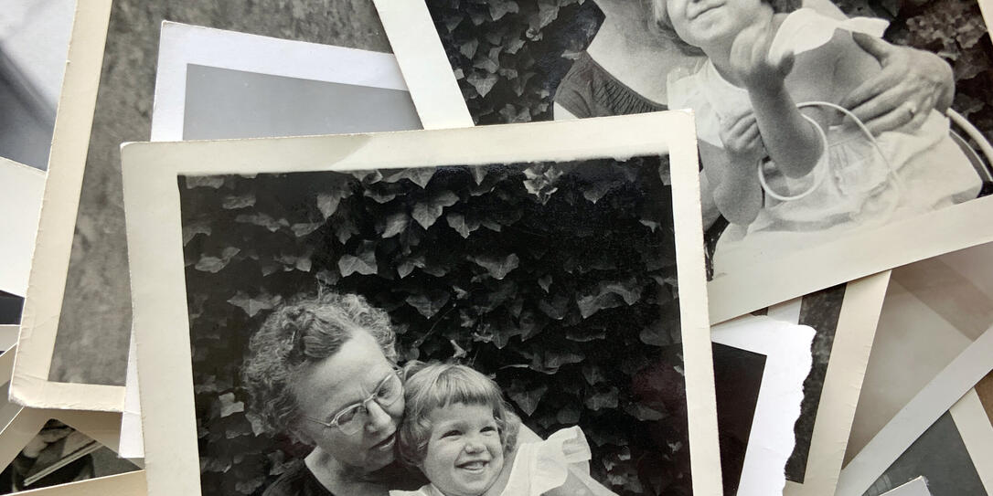 Grandmother and Granddaughter Sitting Black and White 1950s