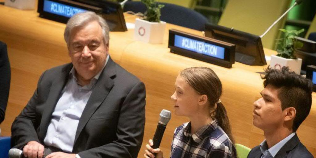 UNO-Generalsekretär Antonio Guterres und Klimaaktivistin Greta Thunberg bei der Eröffnung des Jungendklimagipfels in New York.