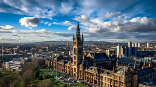 Glasgow city skyline from Kelvingrove Park