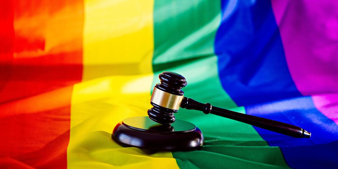Woden judge mallet symbol of law and justice with lgbt flag Woden judge mallet symbol of law and justice with lgbt flag