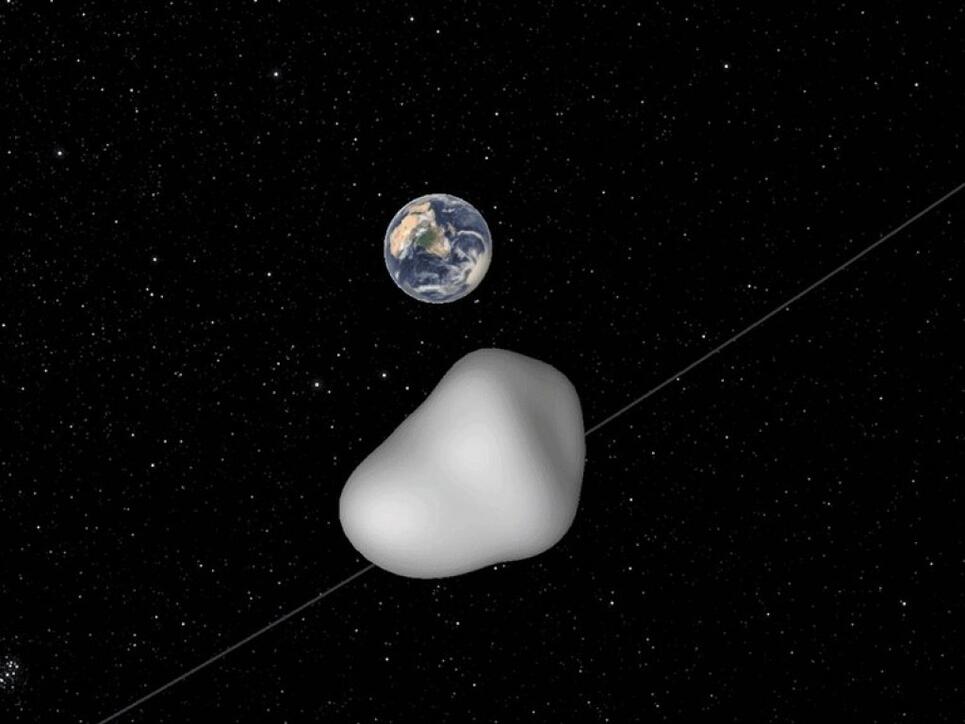 Eine Illustration zeigt den Vorbeiflug des Asteroiden 2012 TC4. Ein Wiedersehen mit dem Himmelskörper wird es erst im Jahr 2079 geben.