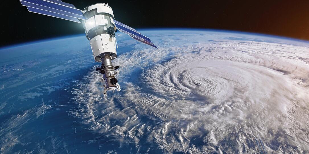 Research, probing, monitoring hurricane Florence raging on the coast. Satellite above the Earth makes measurements of the weather parameters. Elements of this image furnished by NASA.