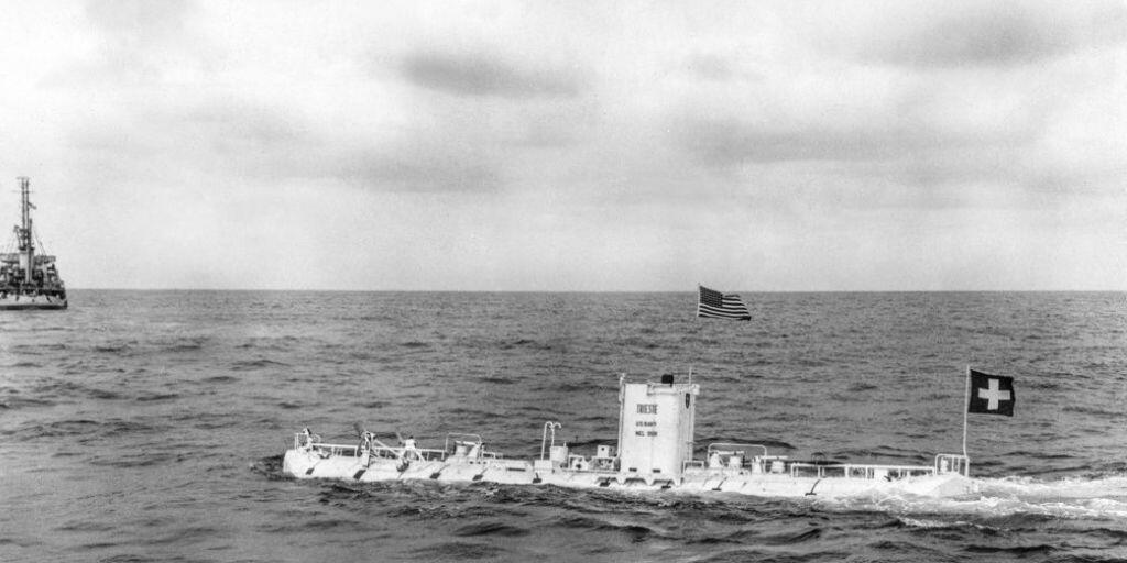 Die "Trieste", ein vom Schweizer Auguste Piccard und seinem Sohn Jacques Piccard konzipiertes Tiefsee-U-Boot, stellte 1960 im Marianengraben einen Tiefseerekord auf. Dieser ist nun von einem US-Investor um einige Meter gebrochen worden. (Archivbild)