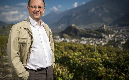 Dominique Giroud in den Weinbergen von Savièse VS. Die Affäre um den Walliser Weinhändler beschäftigt die Justiz seit Jahren. (Archivbild)