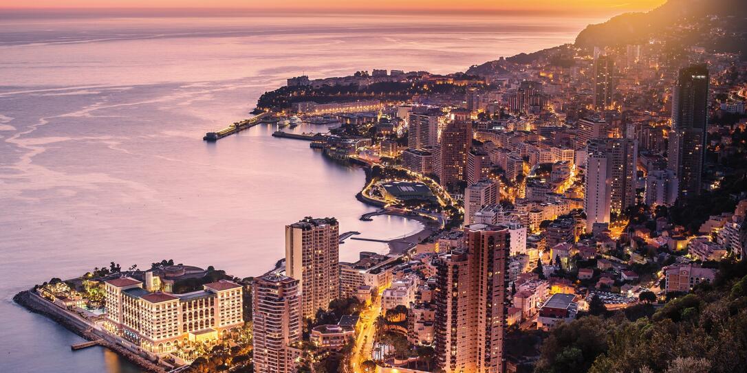 Evening view of Montecarlo, Monaco, Cote d'Azur, Europe