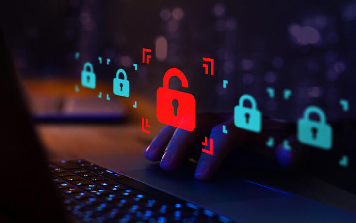 hacker attack or security breach, cyber crime concept, data protection