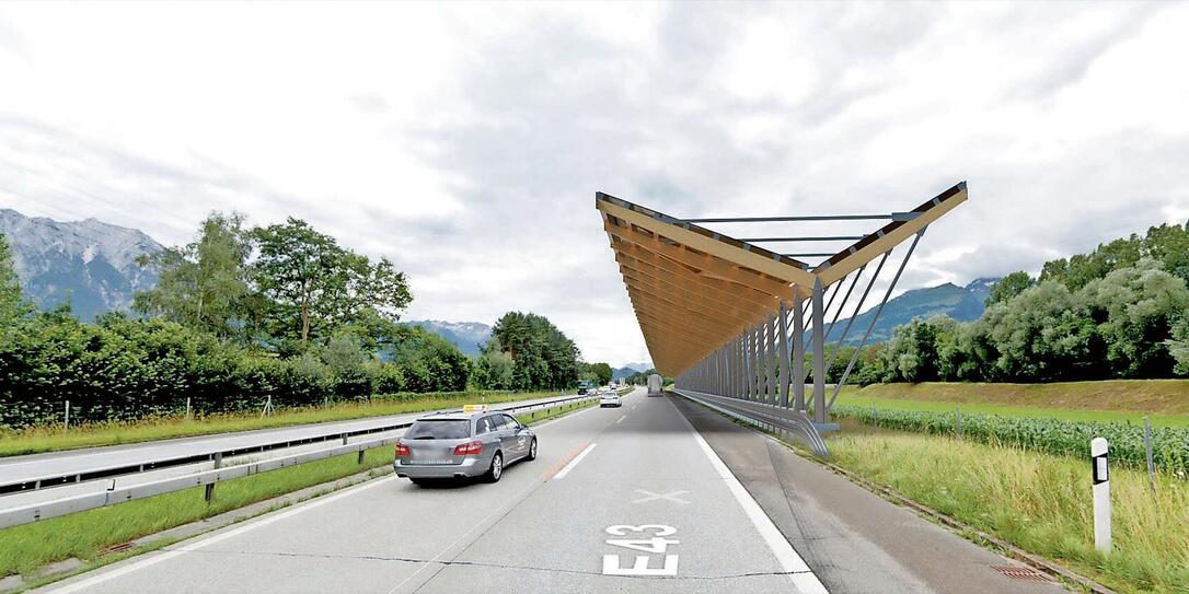 So würde die Solarautobahn bei Buchs im Falle einer Realisierung aussehen.