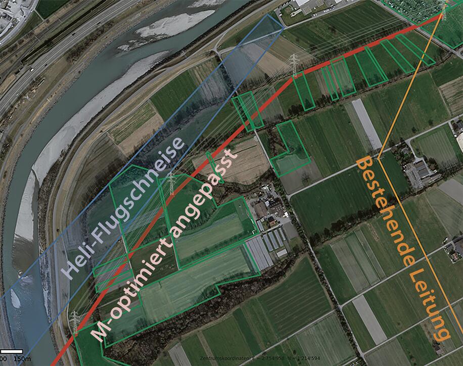 Der angepasste Trasseeverlauf der Variante «M optimiert» auf Balzner Gebiet.