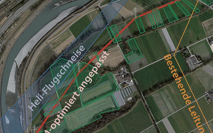 Der angepasste Trasseeverlauf der Variante «M optimiert» auf Balzner Gebiet.