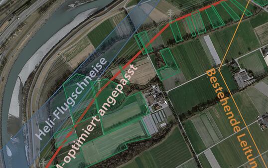 Der angepasste Trasseeverlauf der Variante «M optimiert» auf Balzner Gebiet.
