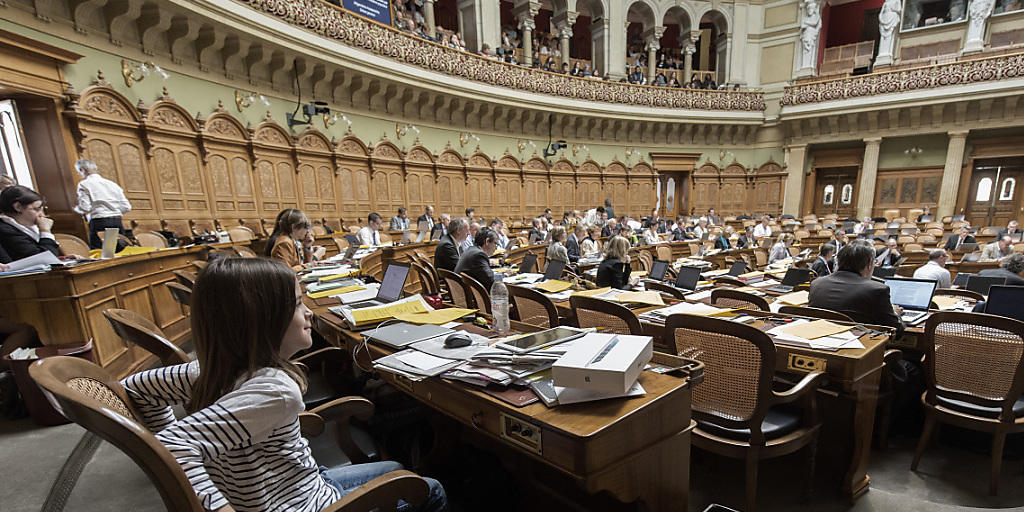 Chantal Galladés Tochter Amélie im September 2014 im Nationalrat. Die Zürcher SP-Nationalrätin machte damit auf die schwierige Situation junger Eltern im Parlament aufmerksam. (Archiv)