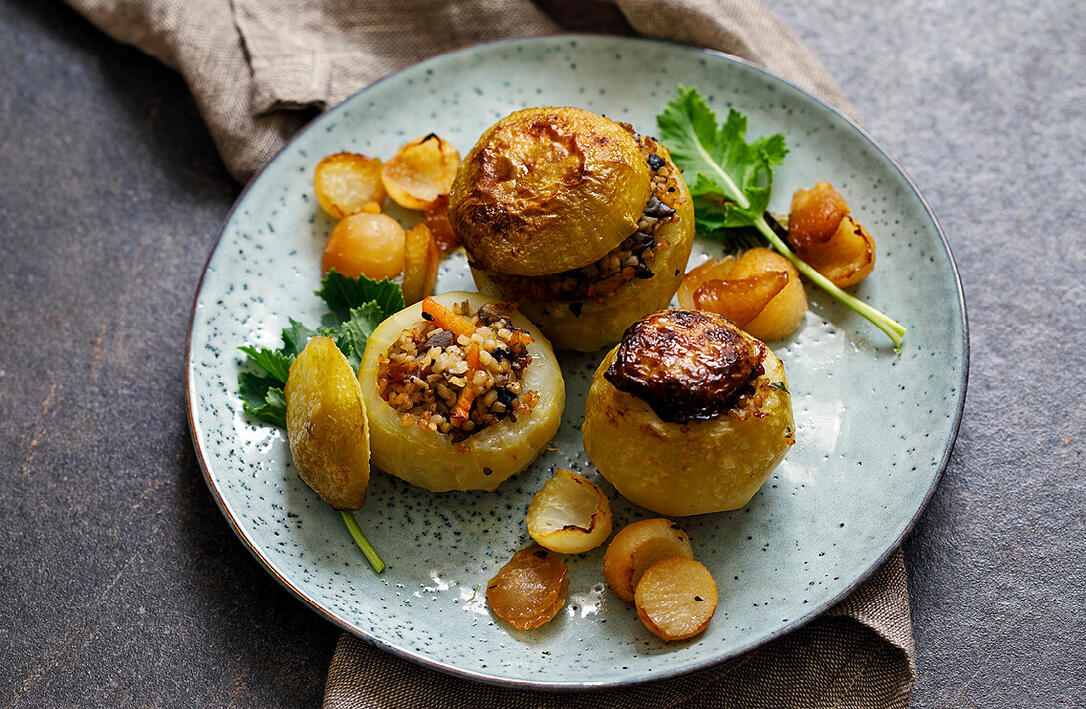 Gefüllte Kolrabi mit Hackfleisch und Linsen