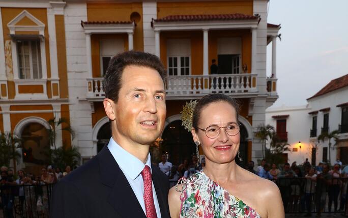 Religious Wedding at San Pedrp Clover ancient Church in Cartagena of Cloclo Echavarria with HSH Prince Josef of Liechtenstein. Royal Guests arriving at Church late afternoon starting still sunny ending at nightfall