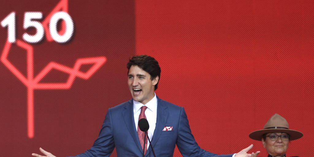Kanadas Premierminister Justin Trudeau spricht beim Festakt anlässlich des 150. Geburtstags seines Landes.