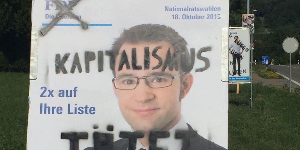 Plakate von Kandidatinnen und Kandidaten werden vor den Wahlen immer wieder verunstaltet - so auch das Plakat von Titus Meier aus dem Aargau.