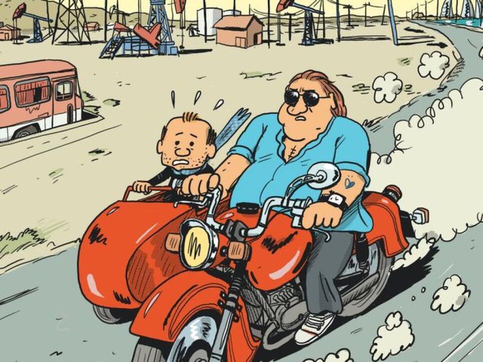 Ausschnitt aus dem Cover von Matthieu Sapins Comic "Gérard. Fünf Jahre am Rockzipfel von Depardieu", dessen deutschsprachige Übersetzung auf der Leipziger Buchmesse vorgestellt wurde. (zVg)