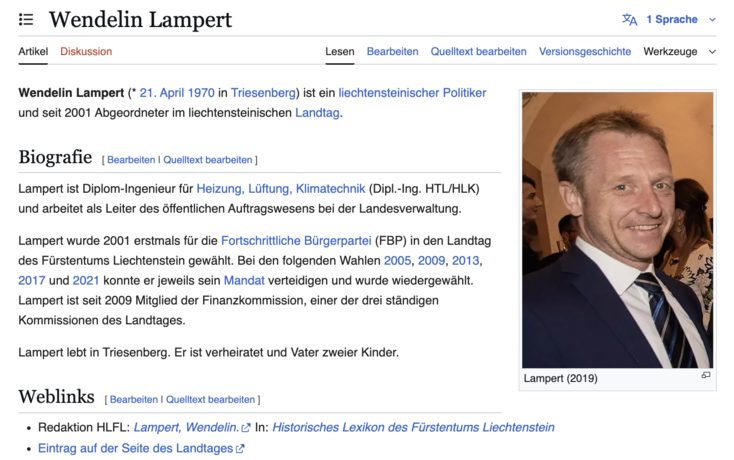 Wikipedia-Artikel zu Wendelin Lampert