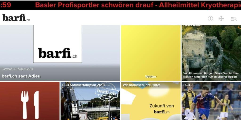 Die bunten Kacheln waren das Markenzeichen von barfi.ch. Jetzt stellt das Basler Online-Portal seinen Betrieb ein - die Kassen sind leer. (Bild: Screenshot)