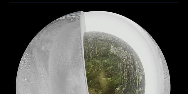 Illustration des Saturnmondes Enceladus mit Eismantel (Archiv) Illustration des Saturnmondes Enceladus mit Eismantel (Archiv)