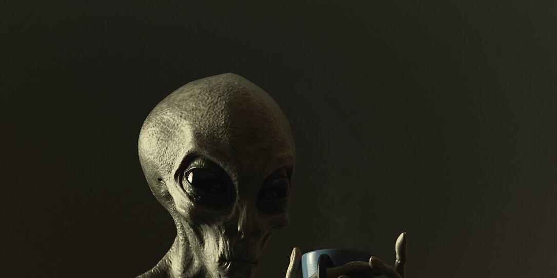 Portrait of an Alien Drinking Hot Beverage