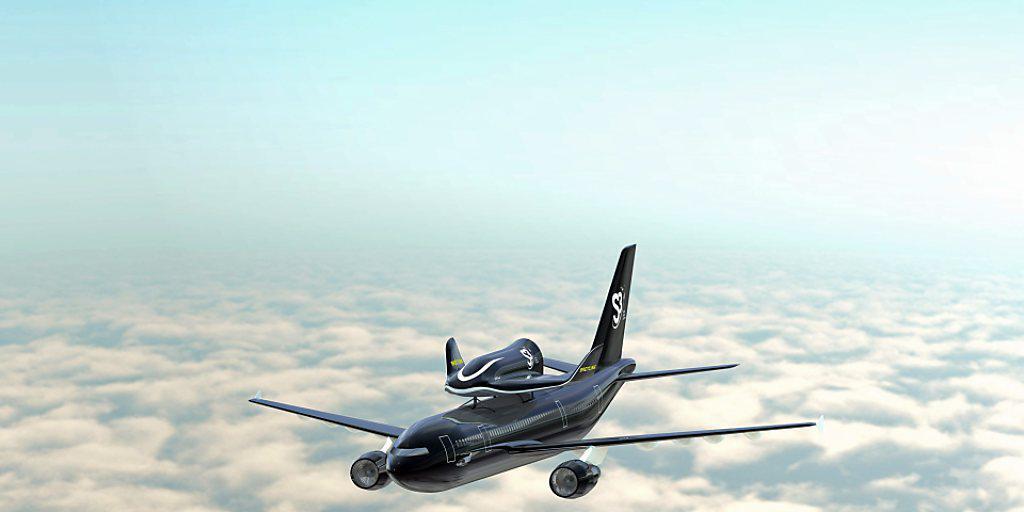 Swiss Space Systems (S3) verschiebt den Beginn seiner Schwerelosigkeitsflüge. Hier ein Computerbild des Space-Shuttles SOAR auf dem Dach eines Airbus 300. (Archiv)