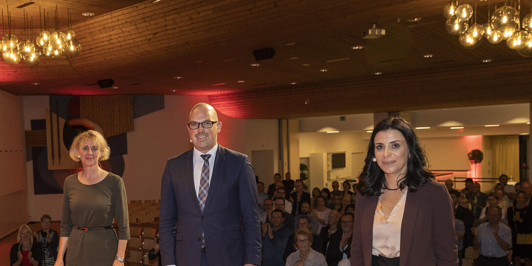 Regierungsratskandidatin Graziella Marok-Wachter, Regierungschef-Kandidat Daniel Risch und Regierungsratskandidatin Dominique Hasler (v.l.)