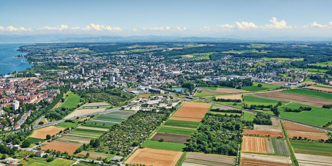 Aerial view of Lake Constance, agriculture near Tägerwilen (Canton of Thurgau) in Tägermoos