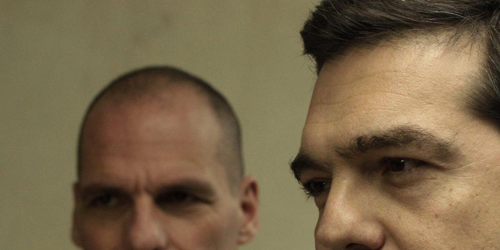 (v.l.n.r.) Griechischer Finanzminister Yanis Varoufakis und Regierungschef Alexis Tsipras (v.l.n.r.) Griechischer Finanzminister Yanis Varoufakis und Regierungschef Alexis Tsipras