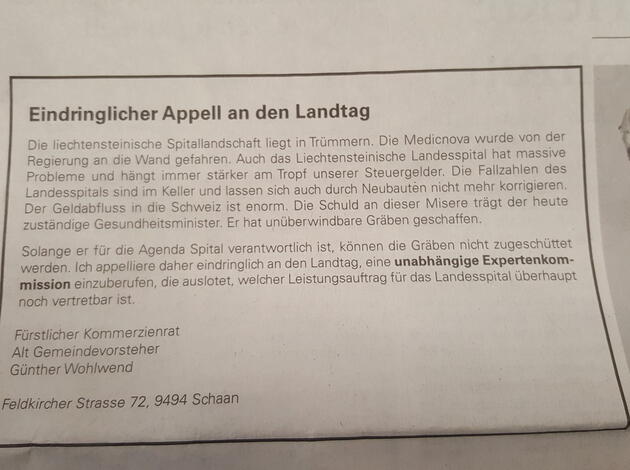 Inserat Günther Wohlwend Inserat Günther Wohlwend