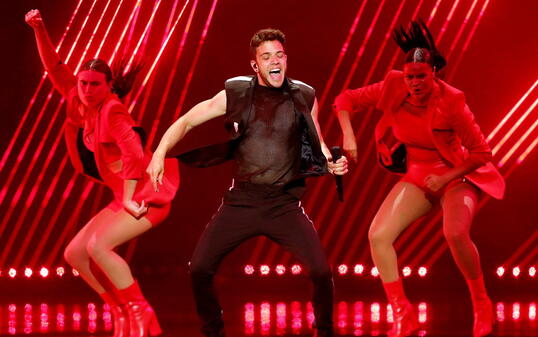 Der Berner Sänger Luca Hänni am Freitag bei der Probe zum Final des Eurovision Song Contest in Tel Aviv.