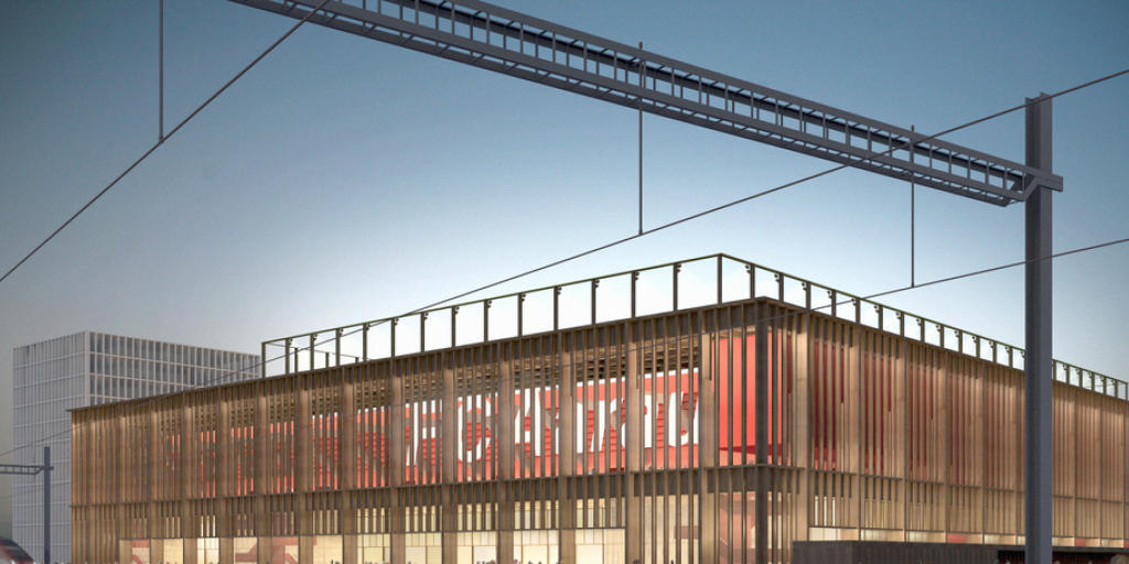 Visualisierung des geplanten Fussballstadions Torfeld in Aarau: Entgegen früheren Äusserungen, will sich der Detailhandelsriese Migros nun doch nicht einmieten.
