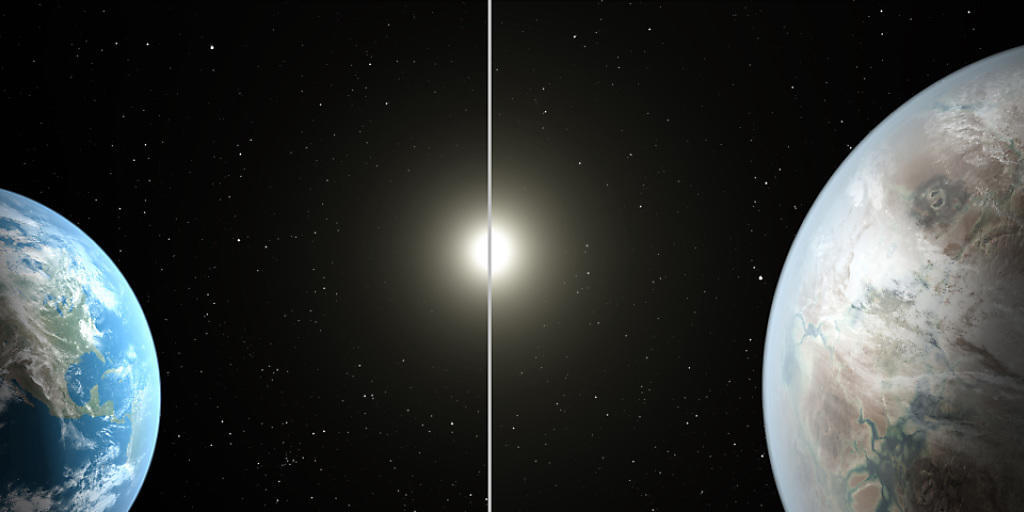 Grössenvergleich zwischen der Erde (links) und dem neuen Planeten "Kepler452".