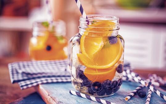 Infused Water with Fresh Blueberries and Oranges