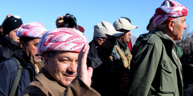 Irakischer Kurdenpräsident Massud Barsani (vorne) in Sindschar