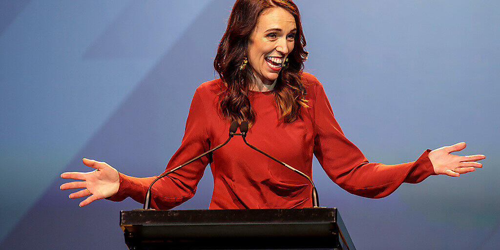 New Zealand Prime Minister Jacinda Ardern speaking during the New Zealand Labour party election night event in Auckland, Saturday, October 17, 2020. (AAP Image/David Rowland) NO ARCHIVING