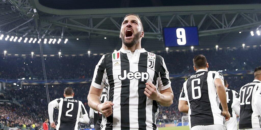 Juventus' Gonzalo Higuain feiert seinen Champions-League-Rekord
